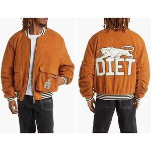NWT Diet Starts Monday Orange High Pile Fleece Panther Bomber Jacket Mens Sz. XL